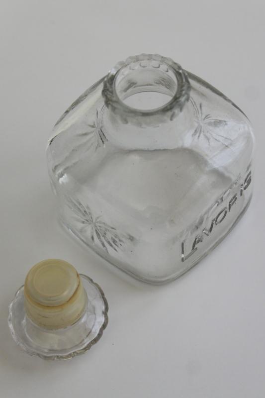 photo of vintage glass decanter embossed Lavoris, old mouthwash medicine bottle #4