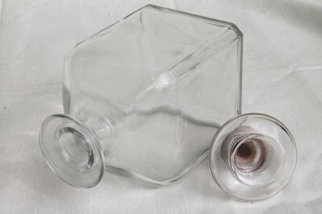 photo of vintage glass decanters, etched glass gin decanter & old liquor bottle w/ cork #2