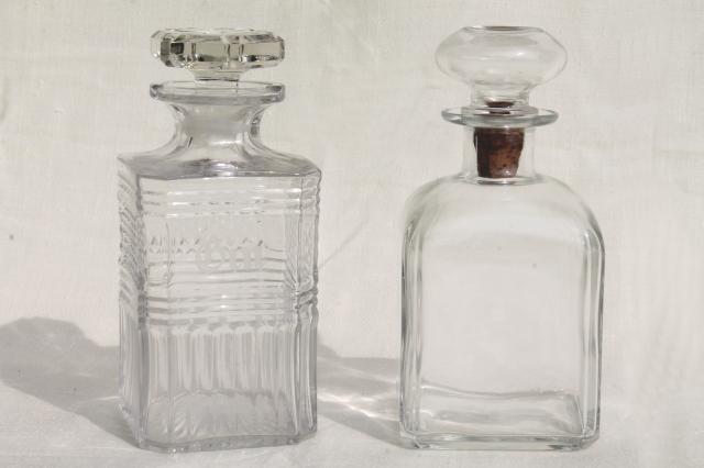 photo of vintage glass decanters, etched glass gin decanter & old liquor bottle w/ cork #6