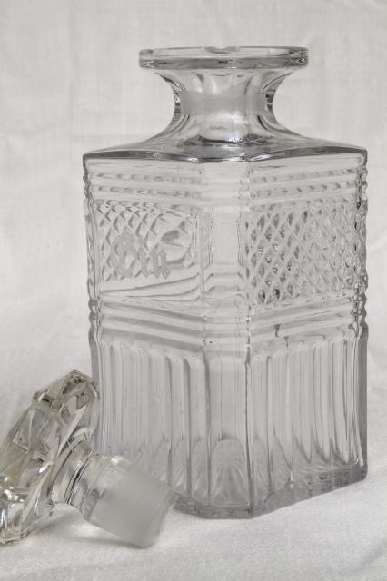 photo of vintage glass decanters, etched glass gin decanter & old liquor bottle w/ cork #8