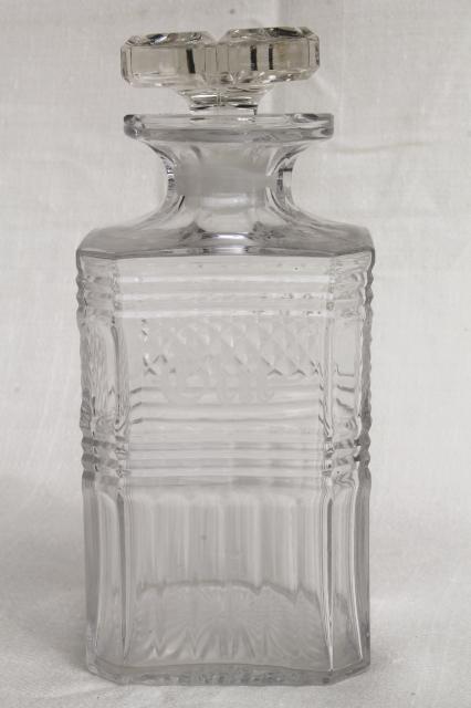 photo of vintage glass decanters, etched glass gin decanter & old liquor bottle w/ cork #9