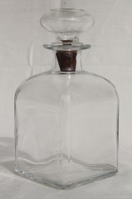 photo of vintage glass decanters, etched glass gin decanter & old liquor bottle w/ cork #13