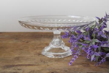 catalog photo of vintage glass dessert pedestal, mini cake stand for a small fancy cake or cupcake 