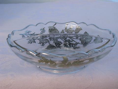 photo of vintage glass divIded relish of candy dish with silver overlay #1