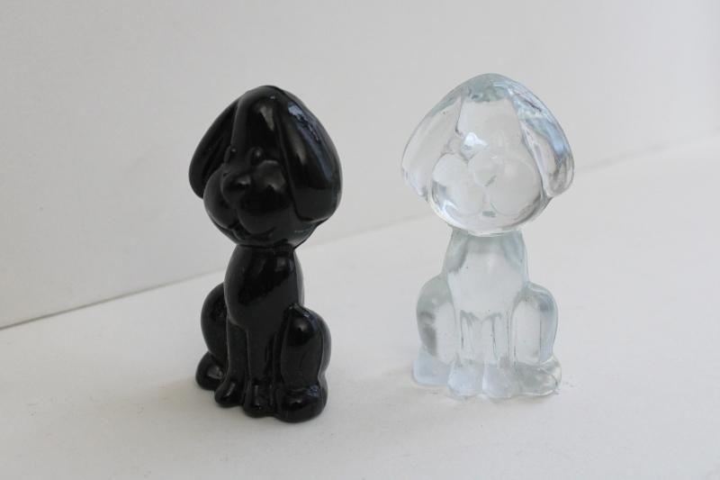 photo of vintage glass dog figurines, funny floppy ears snoopy hounds black & clear glass #2