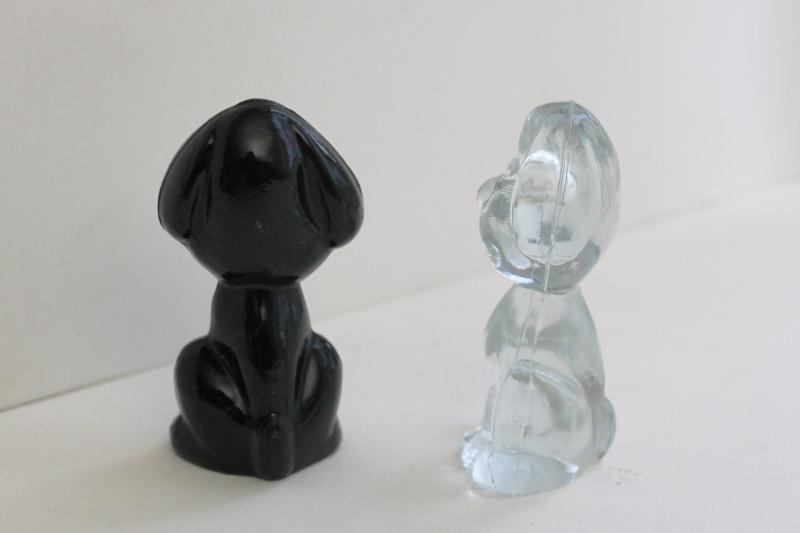 photo of vintage glass dog figurines, funny floppy ears snoopy hounds black & clear glass #3
