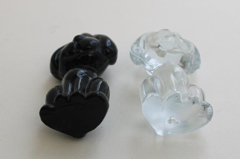 photo of vintage glass dog figurines, funny floppy ears snoopy hounds black & clear glass #4