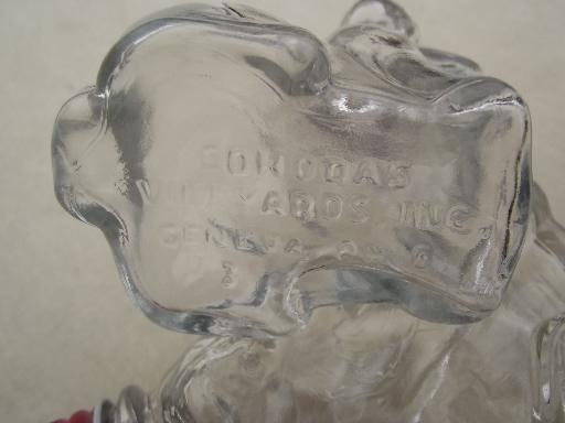 photo of vintage glass dogs salt & pepper shakers, glass S&P shaker jars w/ metal lids #6