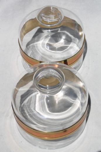 photo of vintage glass dome cheese covers w/ copper and brass bands, made in Spain or Portugal #4