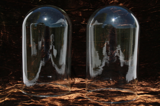 photo of vintage glass dome cloches, pair of new old stock bell jars for antique displays #2