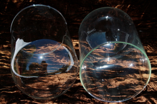 photo of vintage glass dome cloches, pair of new old stock bell jars for antique displays #4