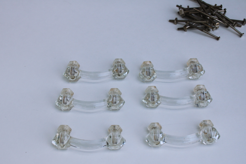 photo of vintage glass drawer pull handles, old fashioned cabinet hardware or cupboard door handles  #1
