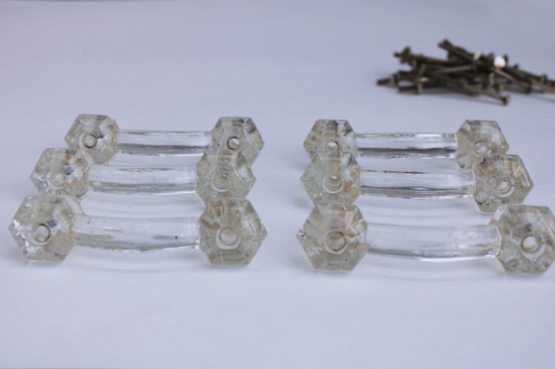 photo of vintage glass drawer pull handles, old fashioned cabinet hardware or cupboard door handles #6