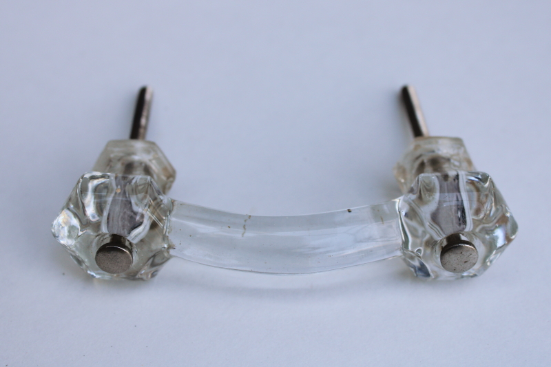 photo of vintage glass drawer pull handles, old fashioned cabinet hardware or cupboard door handles #7