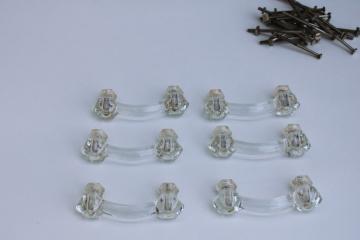 catalog photo of vintage glass drawer pull handles, old fashioned cabinet hardware or cupboard door handles 