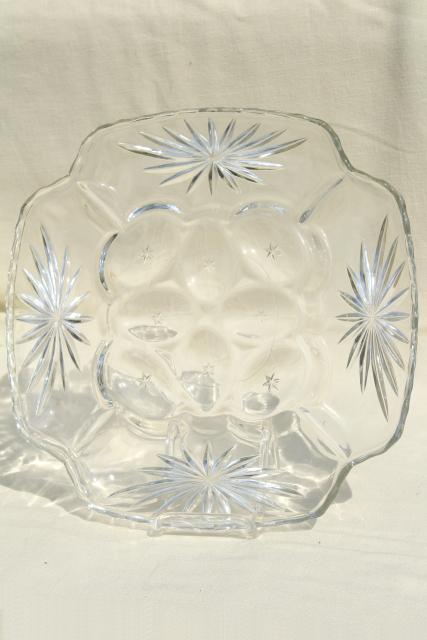 photo of vintage glass egg plate, crystal clear square tray w/ pressed star pattern glass #2