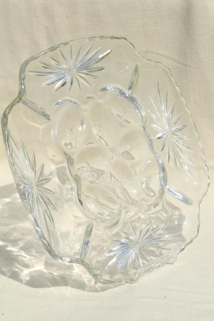 photo of vintage glass egg plate, crystal clear square tray w/ pressed star pattern glass #3