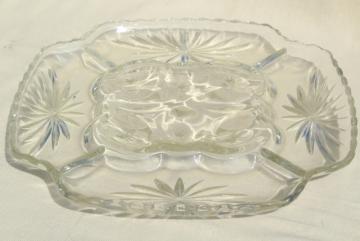 catalog photo of vintage glass egg plate, crystal clear square tray w/ pressed star pattern glass