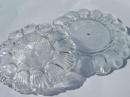 photo of vintage glass egg plates, divided serving trays for deviled eggs #6