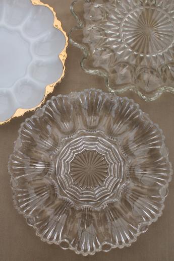 photo of vintage glass egg plates for deviled eggs, milk glass & clear glass egg plate trays #2