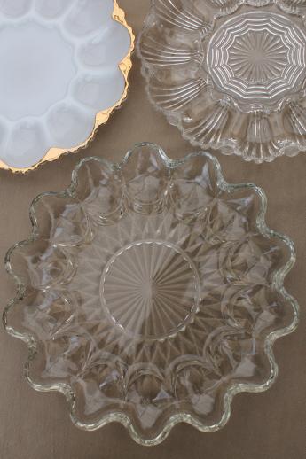 photo of vintage glass egg plates for deviled eggs, milk glass & clear glass egg plate trays #4