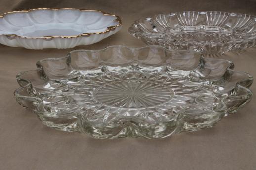 photo of vintage glass egg plates for deviled eggs, milk glass & clear glass egg plate trays #5