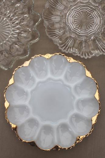 photo of vintage glass egg plates for deviled eggs, milk glass & clear glass egg plate trays #7