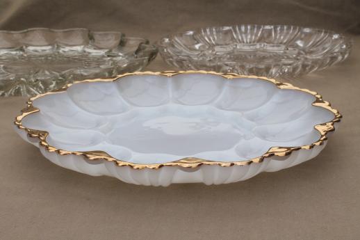 photo of vintage glass egg plates for deviled eggs, milk glass & clear glass egg plate trays #8