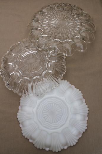 photo of vintage glass egg plates for deviled eggs, milk glass & clear glass egg plate trays #9