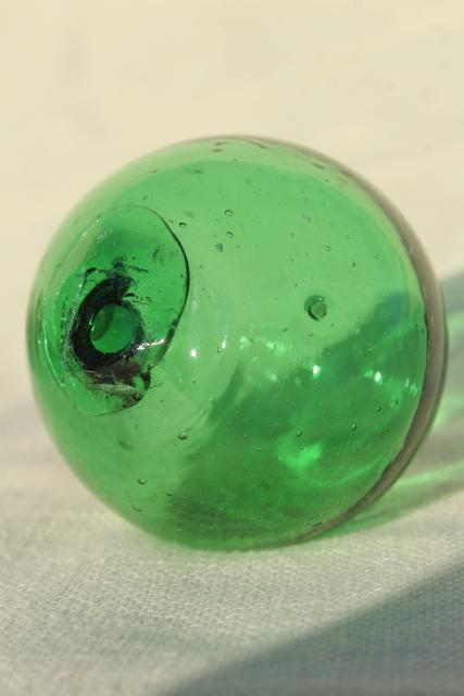 photo of vintage glass fishing net floats, hand blown glass balls, blue green amber amethyst colored glass  #8