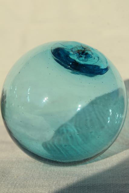photo of vintage glass fishing net floats, hand blown glass balls, blue green amber amethyst colored glass  #9