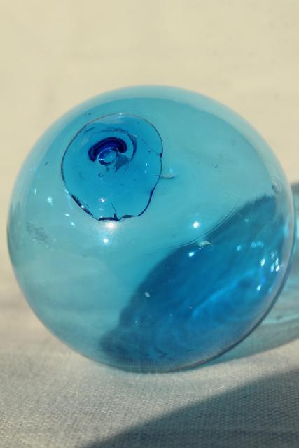 photo of vintage glass fishing net floats, hand blown glass balls, blue green amber amethyst colored glass  #11