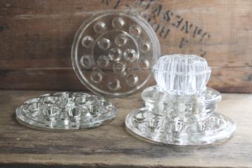 catalog photo of vintage glass flower frogs lot, clear glass flower holders for vases & planters 