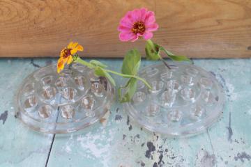 catalog photo of vintage glass flower frogs, planter or vase inserts, holders for floral arrangements