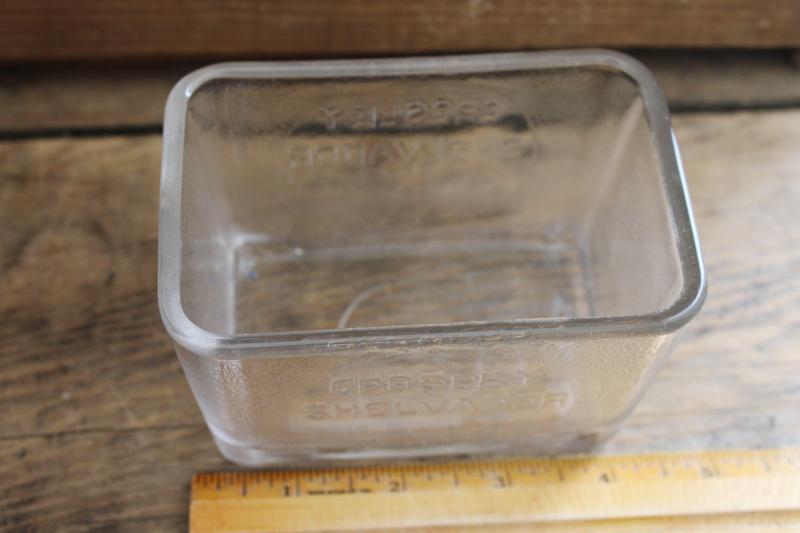 photo of vintage glass fridge box, early refrigerator advertising embossed Crosley Shelvador #5