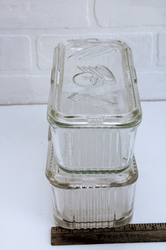 photo of vintage glass fridge containers, refrigerator dishes w/ lids, retro fridgies for storage or leftovers #2