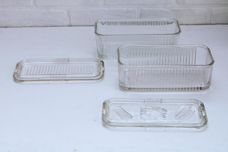 photo of vintage glass fridge containers, refrigerator dishes w/ lids, retro fridgies for storage or leftovers #3