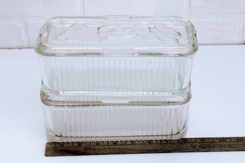 photo of vintage glass fridge containers, refrigerator dishes w/ lids, retro fridgies for storage or leftovers #10