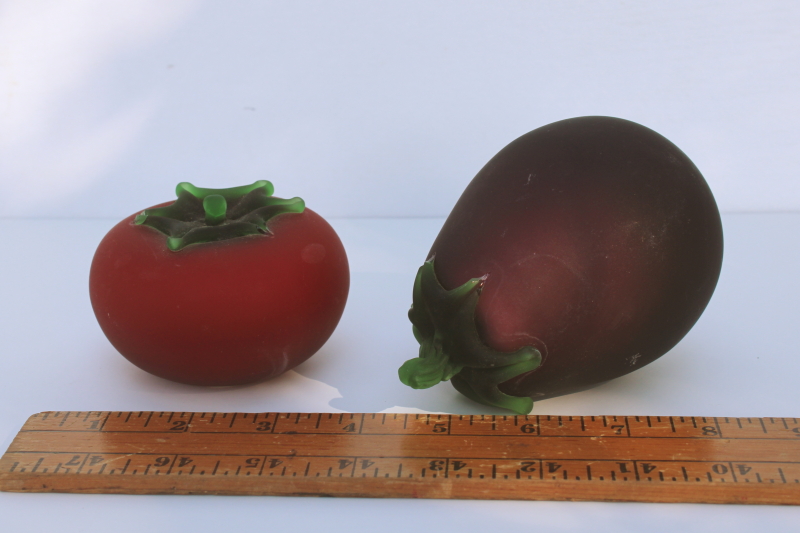 photo of vintage glass fruit, tomato and eggplant hand blown art glass paperweight vegetables  #1