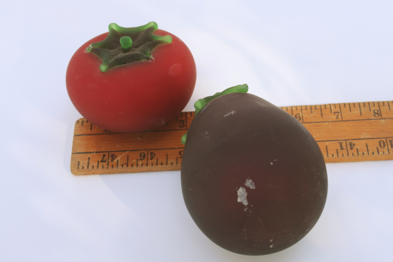 photo of vintage glass fruit, tomato and eggplant hand blown art glass paperweight vegetables  #2