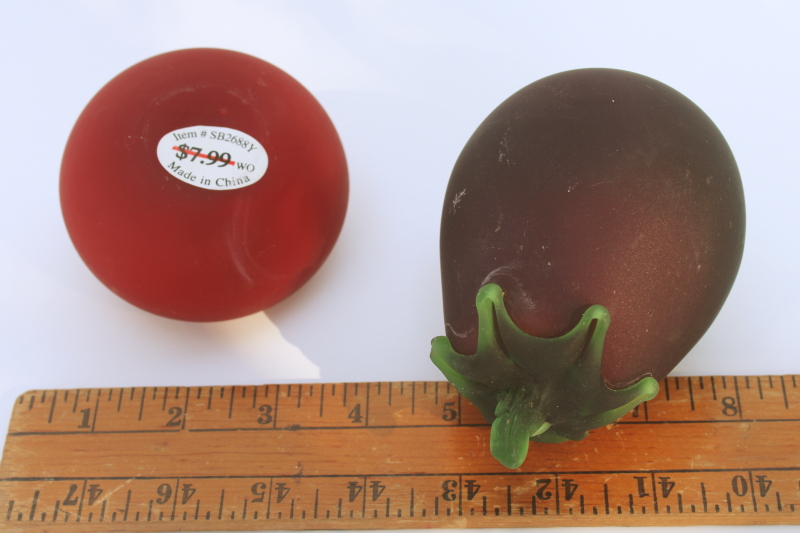 photo of vintage glass fruit, tomato and eggplant hand blown art glass paperweight vegetables  #3