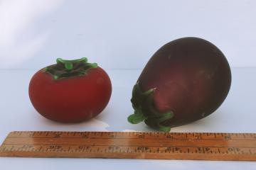 catalog photo of vintage glass fruit, tomato and eggplant hand blown art glass paperweight vegetables 