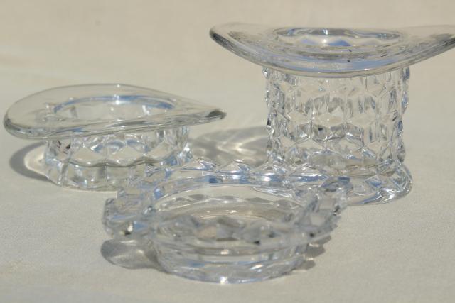 photo of vintage glass hats, top hat & flat hat Fostoria American cube pattern glass #1