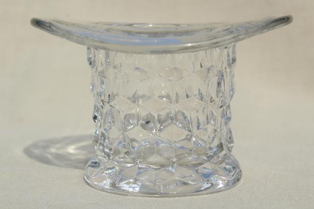 photo of vintage glass hats, top hat & flat hat Fostoria American cube pattern glass #3