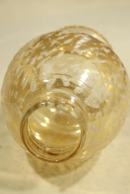 photo of vintage glass hurricane chimney lamp shade, peach luster copper tint marigold glass #3
