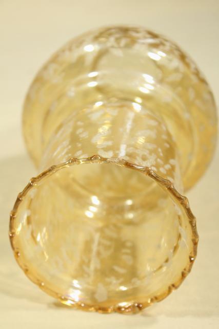 photo of vintage glass hurricane chimney lamp shade, peach luster copper tint marigold glass #4