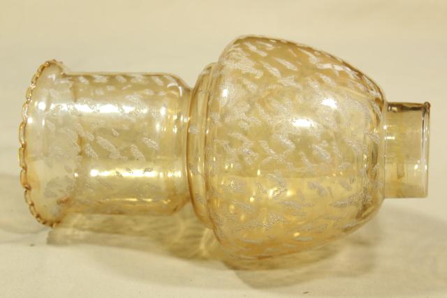 photo of vintage glass hurricane chimney lamp shade, peach luster copper tint marigold glass #5