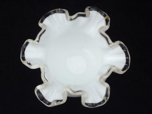 photo of vintage glass ivy bowl, silver crest pure white w/ clear ruffle edge #2