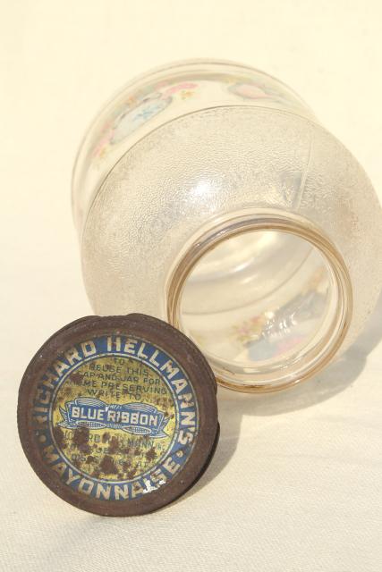 photo of vintage glass jar w/ 1950s baby animal decals, sweet old nursery decor #4