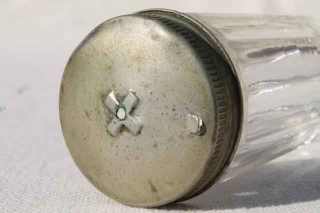 photo of vintage glass jar floss / string holder, antique vanity case bottle for fine thread #6